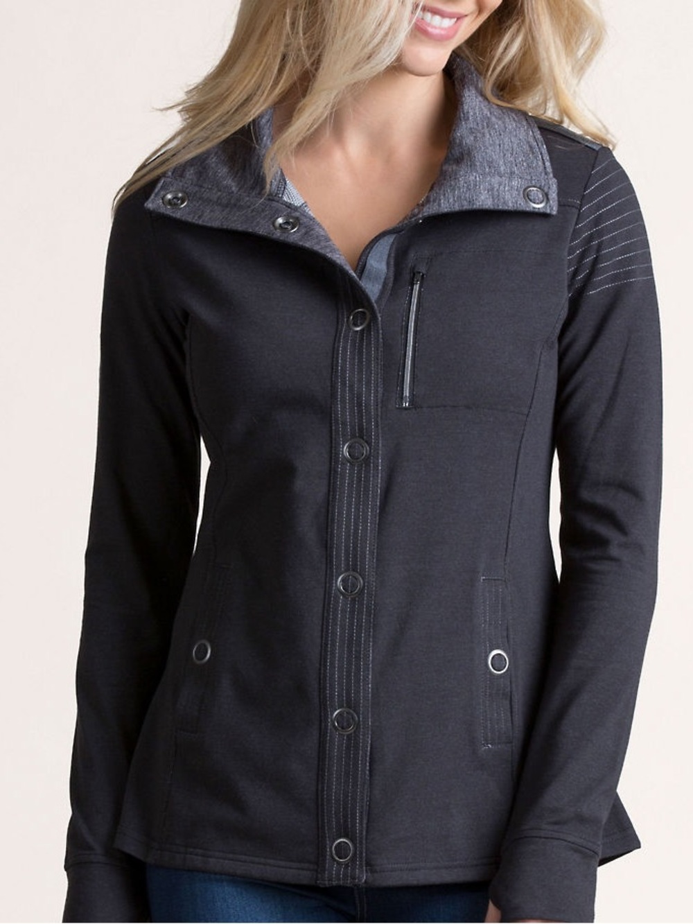 KUHL Krush Long Sleeve Jacket Dark Grey Snap Button Lightweight Silver Zip Sz XS - Picture 2 of 15